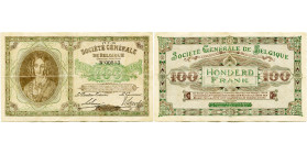 BELGIQUE, Société Générale, 100 francs, 17.7.18. M.E. 57; Pick 90. Rare. Traces de plis.

Beau / Fine
