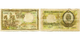 CONGO, Banque du Congo belge, 1000 francs, 10.04.1947. Pick 19b; Martiny, Congo, BCB30-3 (cet exemplaire illustré). Plié et déchiré.

très bien cons...