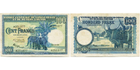 CONGO, Banque centrale du Congo belge et du Ruanda-Urundi, 100 francs, 15.11.53. Série H. Pick 25a; Martiny, Congo, BCCBRU5-6. Traces de plis.

Beau...