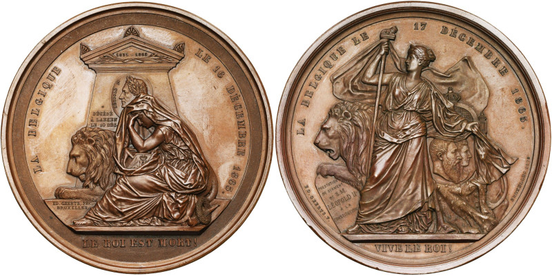 BELGIQUE, AE médaille, 1875, Geerts. 10e anniversaire du décès de Léopold Ier et...