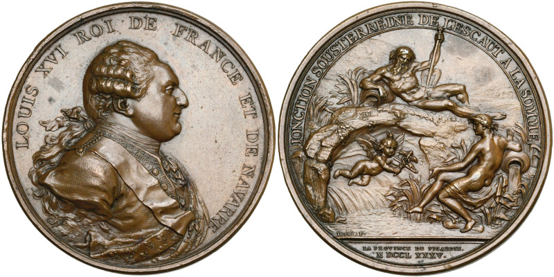 FRANCE, AE médaille, 1785, Dupré. Jonction souterraine de l'Escaut à la Somme. D...