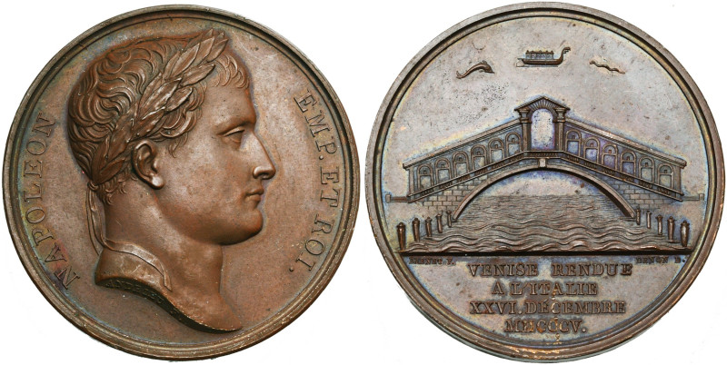 FRANCE, AE médaille, 1805, Andrieu/Brenet. Venise rendue à l'Italie. D/ T. l. de...