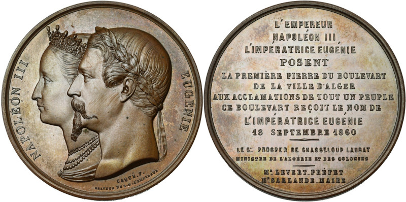 FRANCE, AE médaille, 1860, Caqué. Pose de la première pierre du boulevard de l'I...