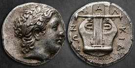 Macedon. Chalkidian League, Olynthos circa 351 BC. Annikas, magistrate. Tetradrachm AR