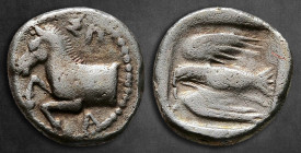 Kings of Thrace. Olynthos (?). Sparadokos 445-435 BC. Diobol AR