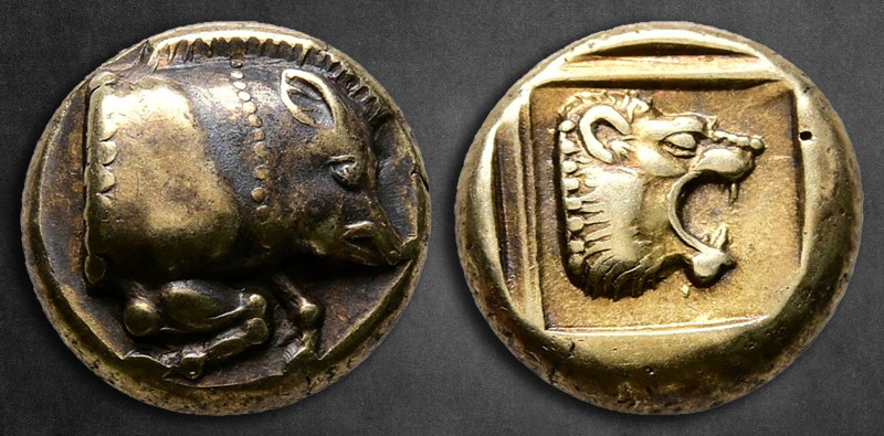 Lesbos. Mytilene circa 454-427 BC. 
Sixth Stater or Hekte EL

10 mm, 2,55 g
...