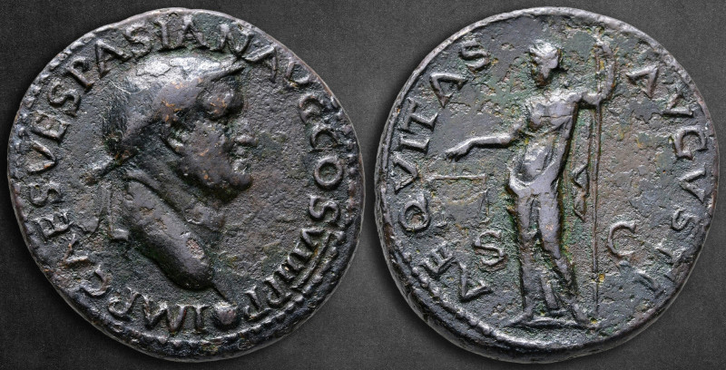 Vespasian AD 69-79. Lugdunum (Lyon)
As Æ

28 mm, 11,74 g

IMP CAES VESPASIA...