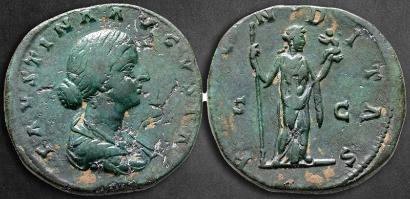 Faustina II AD 147-175. Rome
Sestertius Æ

32 mm, 17,23 g

FAVSTINA AVGVSTA...