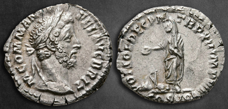 Commodus AD 177-192. Rome
Denarius AR

18 mm, 2,69 g

M COMM ANT P FEL AVG ...