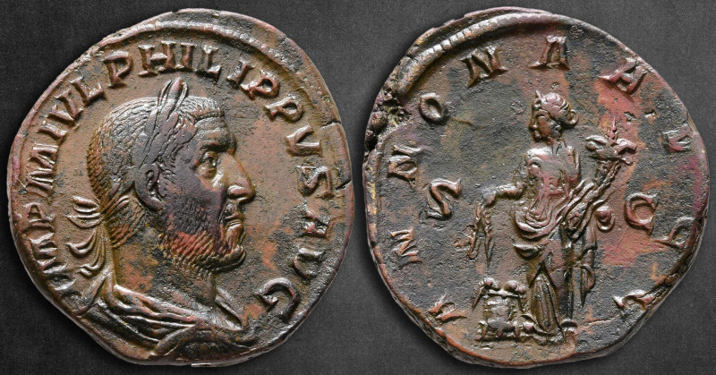 Philip I Arab AD 244-249. Rome
Sestertius Æ

28 mm, 18,24 g

IMP M IVL PHIL...