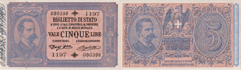 Buono di cassa - 5 Lire Umberto I del 25/10/1892 - 1197 090398. Rif. Gig. BS 10C...