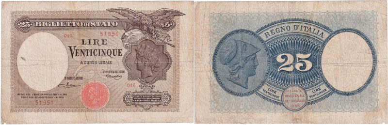 Biglietto di Stato - 25 Lire Aquila Latina del 27/09/1923 015 51951. Diversi str...