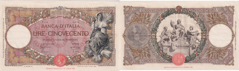 Banca d' Italia - 500 Lire Mietitrice (Fascio) - serie I114 6436 del 12/01/1935 ...