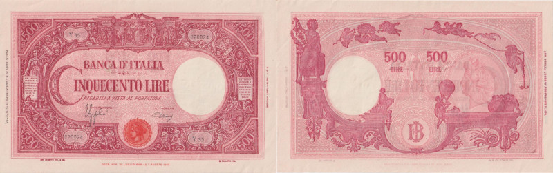 Banca d' Italia - 500 Lire Grande "C" (B.I.) - serie Y35 020024 del 17/08/1944 U...