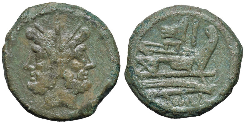 Anonime - Asse (circa 206-195 a.C.) Testa di Giano - R/ Prua di nave a d., sopra...