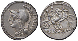 Servilia - P. Servilius M. f. Rullus - Denario (100 a.C.) Busto di Pallade a s. - R/ La Vittoria su biga a d. - B. 14; Cr. 328/1 AG (g 3,99)

SPL