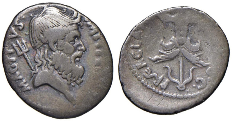 Sesto Pompeo - Denario (zecca siciliana, 42-40 a.C.) Testa di Nettuno a d. - R/ ...