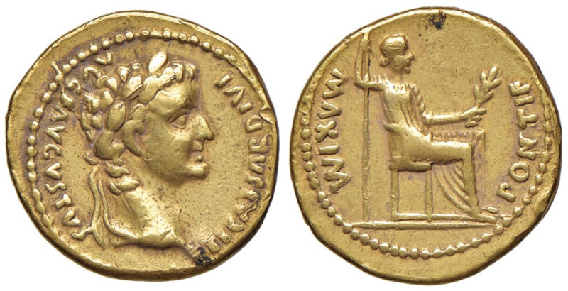 Tiberio (14-31) Aureo (Lugdunum) Testa laureata a d. - R/ Livia seduta a d. - RI...