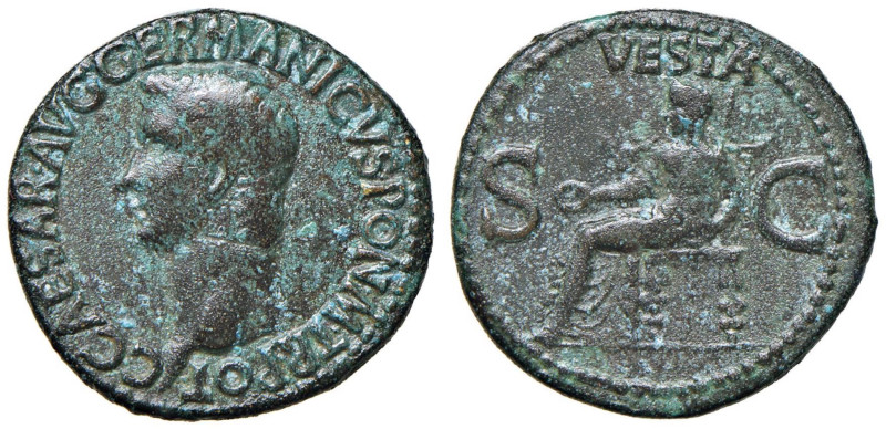 Caligola (37-41) Asse - Testa a s. - R/ Vesta seduta a s. - RIC 38 AE (g 9,82)
...