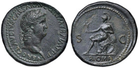 Nerone (54-68) Sesterzio - Testa laureata a d. - R/ ROMA, Roma seduta a s. - cfr. RIC 272 e segg. AE (g 28,04) Bellissimo esemplare di largo modulo, m...