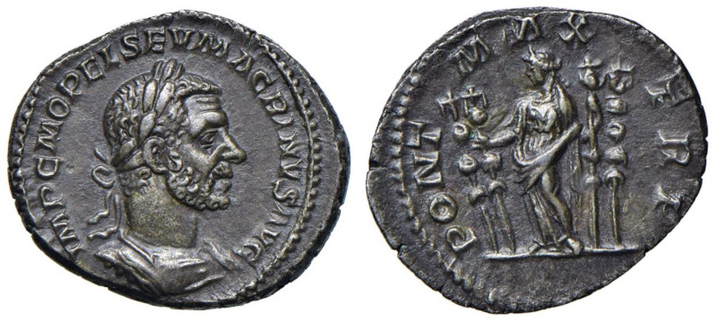 Macrino (217-218) Denario - Testa laureata a d. - R/ La Fedeltà stante a s. - RI...