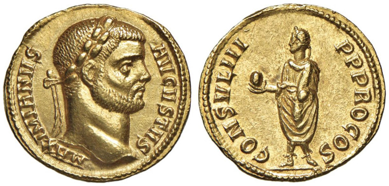 Massimiano (286-305) Aureo (Cyzicus?) Testa laureata a d. - R/ CONSVL III PP PRO...