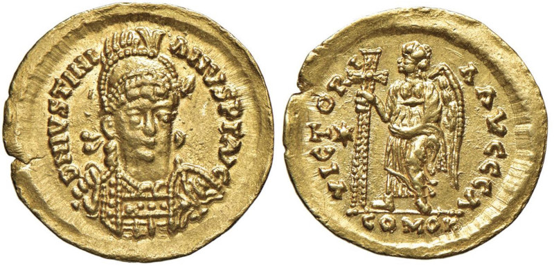 OSTROGOTI Atalarico (526-534) Solido a nome di Giustiniano - Busto elmato di fro...