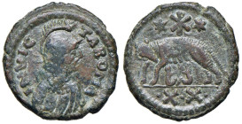 OSTROGOTI Atalarico (526-534) 20 Nummi - Busto elmato di Roma a d. - R/ Lupa a s. - Metlich 84n AU (g 6,39) Bell'esemplare

BB+