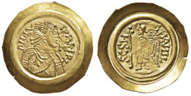 LONGOBARDI Liutprando (712-744) Tremisse - Busto a d., lettera M nel campo - R/ San Michele stante a s. - cfr. MEC 322 AU (g 1,27) R Bellissimo esempl...