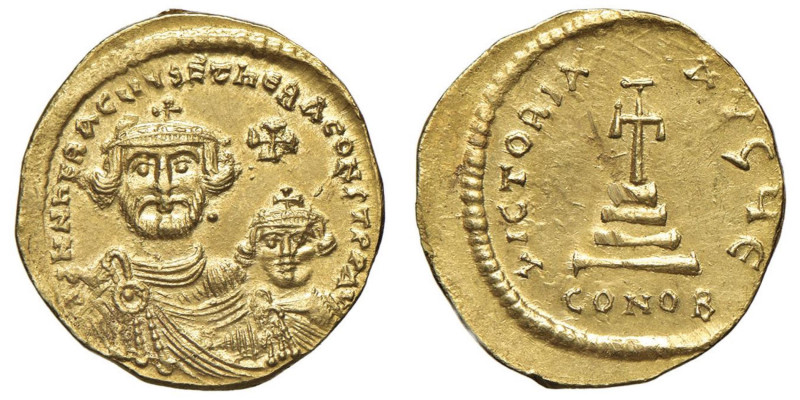 Eraclio (613-638) Solido - Busti diademati di fronte di Eraclio e Eraclio Costan...