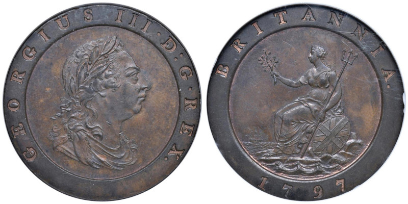 INGHILTERRA Giorgio III (1760-1820) 2 Pence 1797 Soho - KM 619 CU In slab NGC MS...