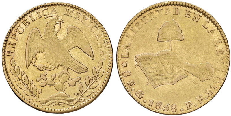 MESSICO Repubblica 8 Escudos 1858 Go - Fr. 72 AU (g 26,88) Colpetto al bordo, mi...