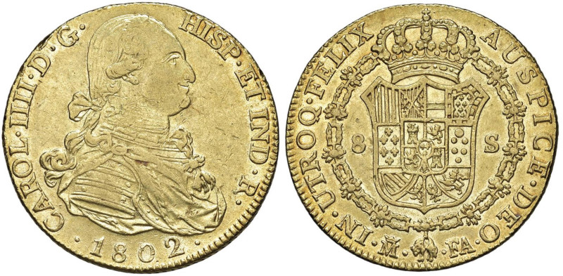 SPAGNA Carlo IV (1788-1808) 8 Escudos 1802 M - Fr. 292 AU (g 26,77) Colpetto al ...