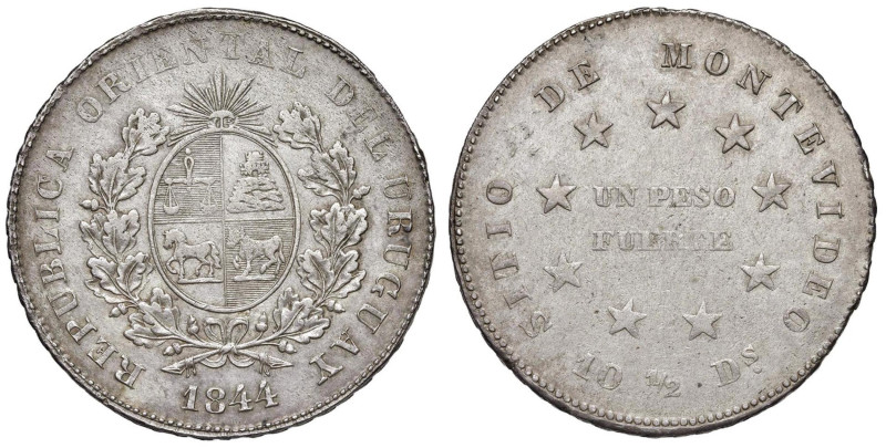 URUGUAY Peso Fuerte 1844 - KM 5 AG (g 26,80) RR Il "Peso del Sitio" fu la prima ...