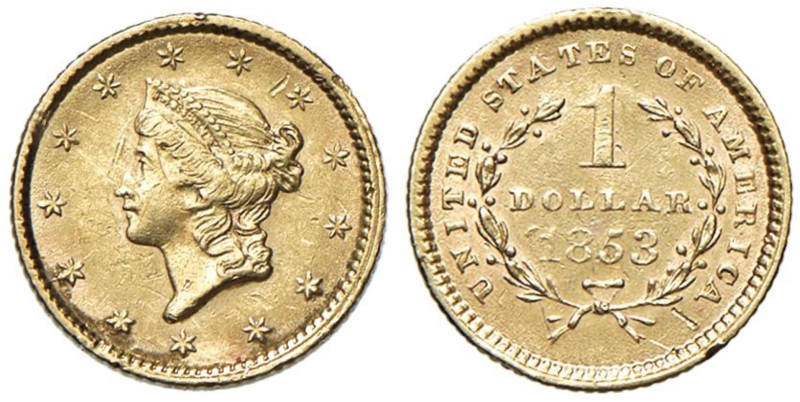 USA Dollaro 1853 - KM 73 AU (g 1,66) Colpetti al bordo. Graffi al D/

BB-SPL