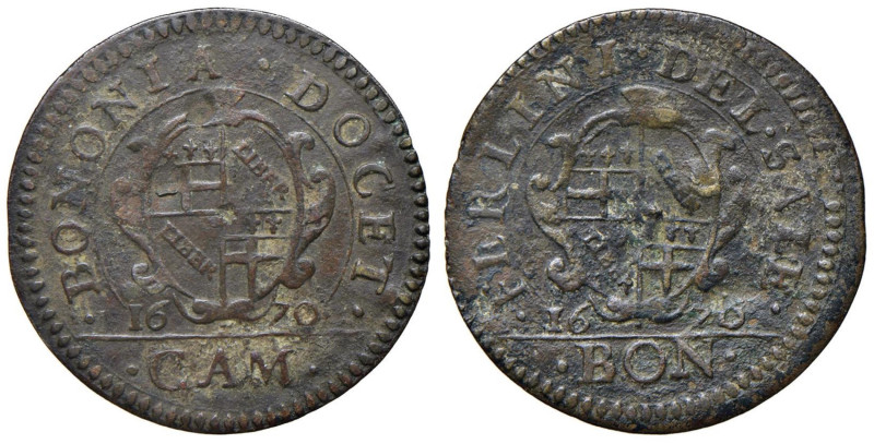 BOLOGNA Gettone 1670 Ferlino del sale - AE (g 2,41 - 27 mm) RRR Colpetti al D/. ...