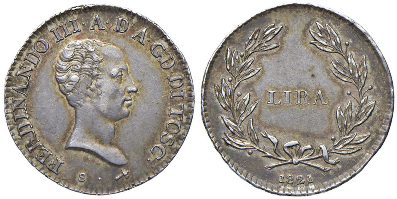 FIRENZE Ferdinando III (1814-1824) Lira 1821 - MIR 438/1 AG (g 3,93) Bella patin...