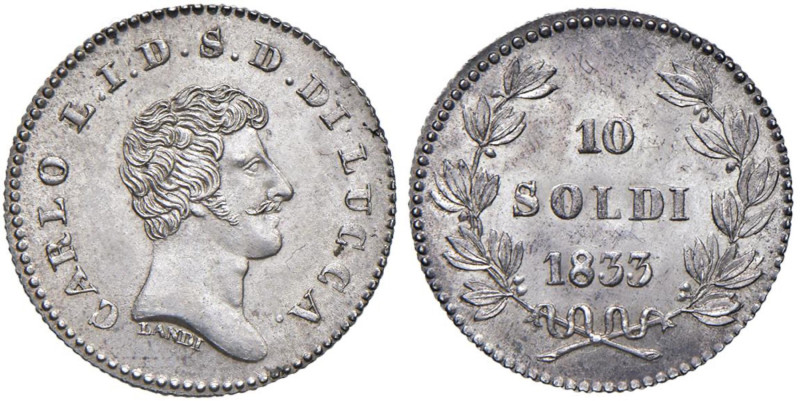 LUCCA Carlo Ludovico (1824-1847) 10 Soldi 1833 - MIR 253/1 AG (g 2,41)

FDC