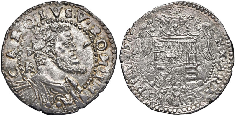 NAPOLI Carlo V (1516-1556) Mezzo ducato sigla IBR - Magliocca 27 AG (g 14,45)
...