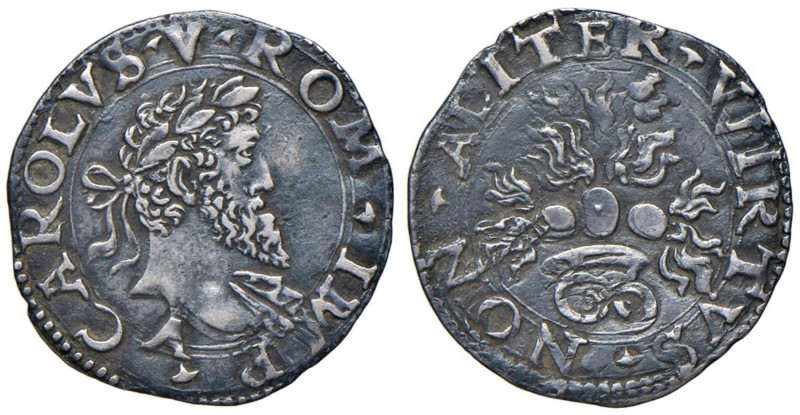 NAPOLI Carlo V (1516-1556) Mezzo carlino - Magliocca 69/1 AG (g 1,51) RRRR Mezzo...