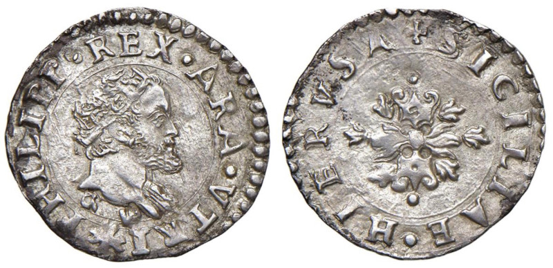 NAPOLI Filippo II di Spagna (1554-1598) Mezzo Carlino - Magliocca 83/1 AG (g 1,3...