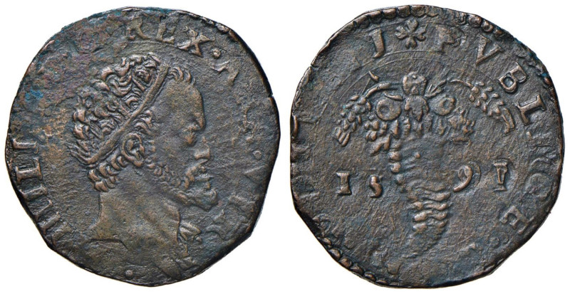 NAPOLI Filippo II di Spagna (1554-1598) Tornese 1591 - Magliocca 142 CU (g 7,60)...