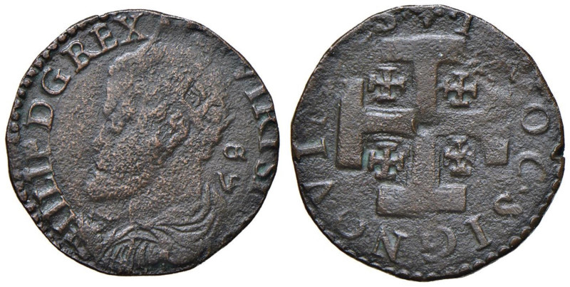 NAPOLI Filippo II di Spagna (1554-1598) 3 Cavalli con busto a sinistra - Maglioc...