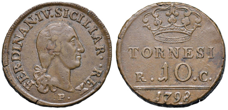 NAPOLI Ferdinando IV (1759-1799) 10 Tornesi 1798 con SICILIAR seguito da due pun...