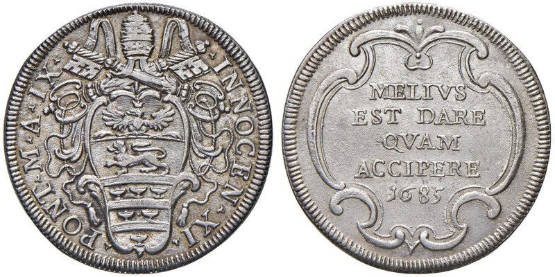 Innocenzo XI (1676-1689) Testone 1685 A. IX - Munt. 103 AG (g 8,83) Segnetti al ...