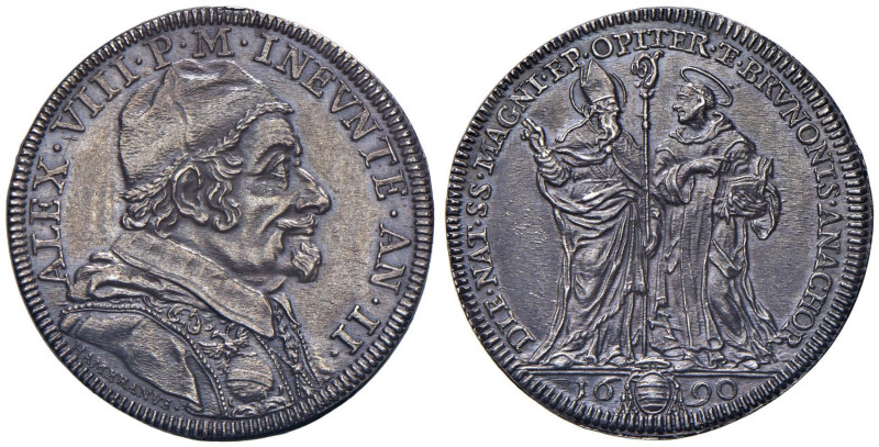 Alessandro VIII (1689-1691) Testone 1690 A. II - Munt. 14 AG (g 9,20) RR Intensa...