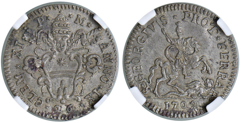 Clemente XI (1700-1721) Ferrara - Doppio grossetto 1709 A. IX - Munt. 237 MI RR ...