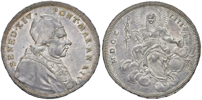 Benedetto XIV (1740-1758) Scudo 1753 A. XIV - Munt. 44 AG (g 26,48)

qFDC