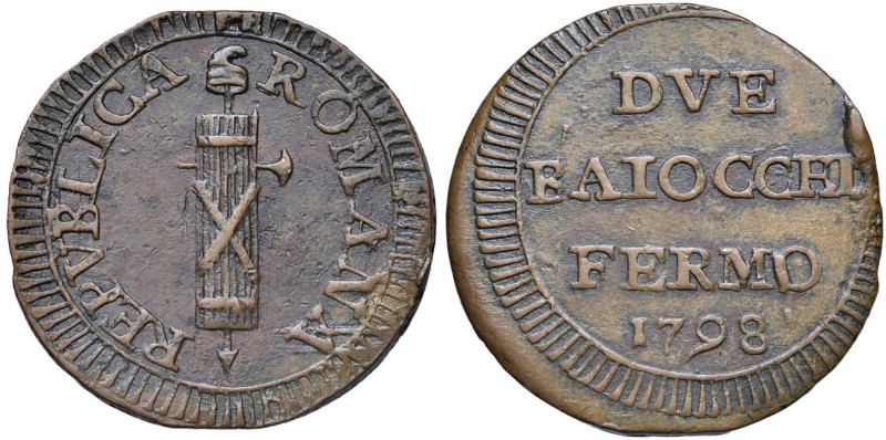 Repubblica romana (1798-1799) Fermo - 2 Baiocchi 1798 - Bruni 12 CU (g 15,77) RR...