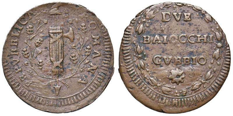 Repubblica Romana (1798-1799) Gubbio - 2 Baiocchi - Bruni 6 var. CU (g 14,75) RR...